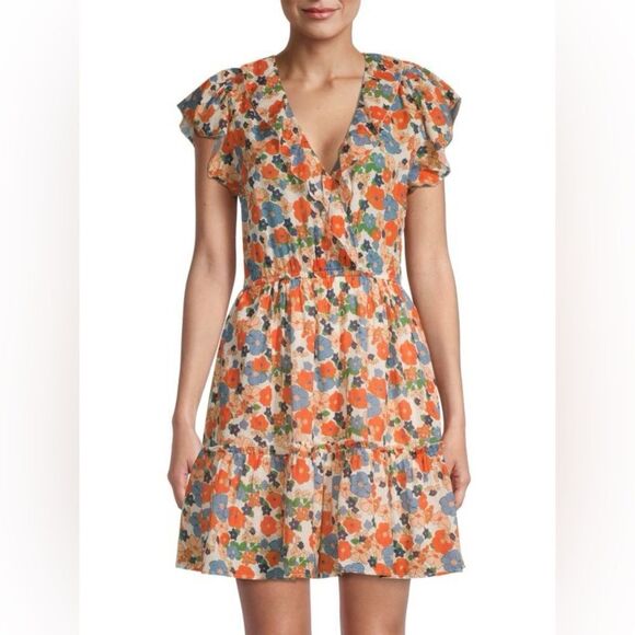 BIRDS OF PARADIS by TROVATA NWOT Marcella Mini‎ Dress in Orange Multi - Picture 1 of 11